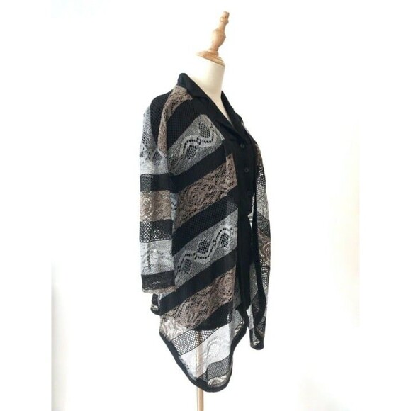 Sparkle & Fade Open Weave Cardigan Silver Black Open Front Medium Stripes - Picture 3 of 7